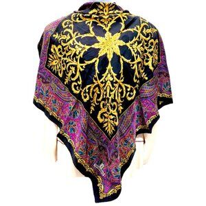 Vgt  Trussardy 100% silk Scarf satin 35" Black Purple Gold Green Gold  Flora(17